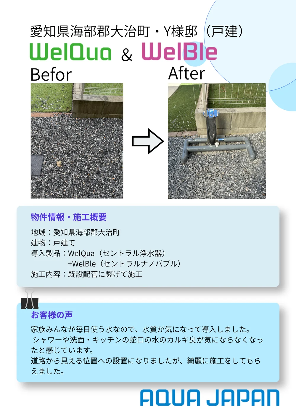 愛知県海部郡大治町・Y様邸（戸建）WelQua＆WelBle 施工事例（施工前・施工後の写真とお客様の声）