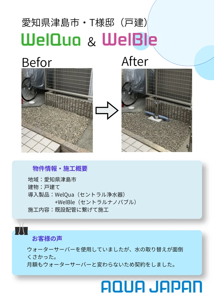 愛知県津島市・T様邸（戸建）WelQua＆WelBle 施工事例（施工前・施工後の写真とお客様の声）